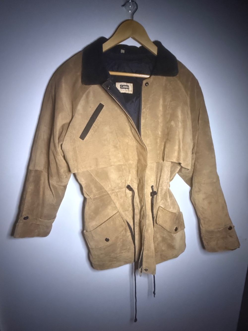 Carbon Suede Utility Jacket in Tan with Contrast Collar